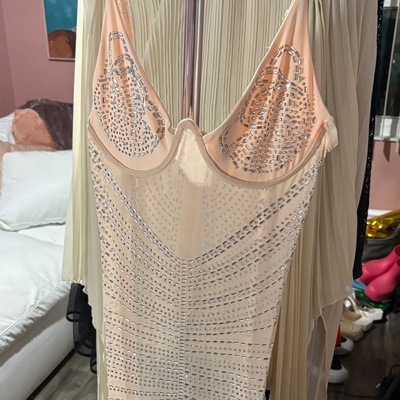 Glamorous Backless Nude Dress with Embellishments - Picture 5 of 5